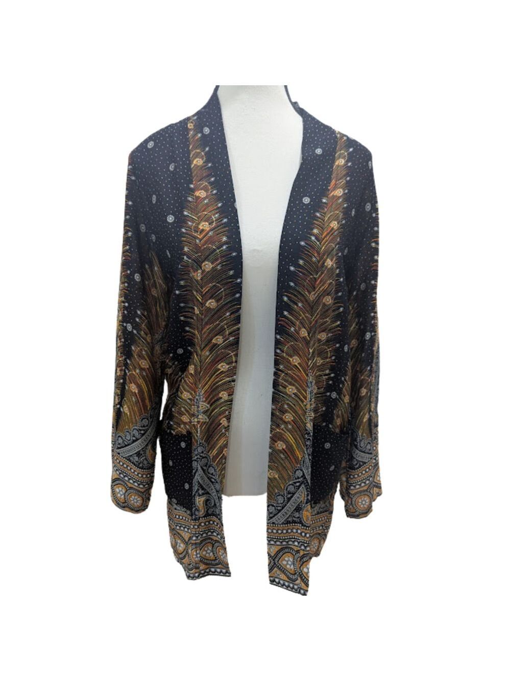 Happy Trunks Kimono S Peacock Feather Print Boho Lightweight Festival Travel